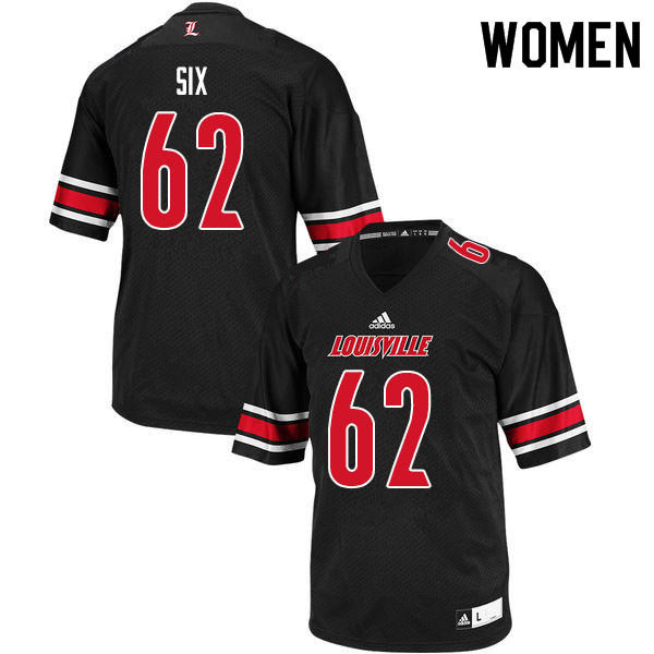 Women #62 Clayton Six Louisville Cardinals College Football Jerseys Sale-Black - Click Image to Close